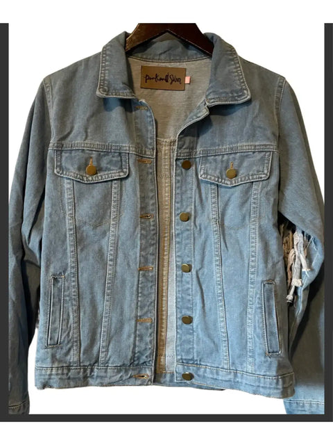 Denim Fringe Jacket - Embellished Embroidered Snake
