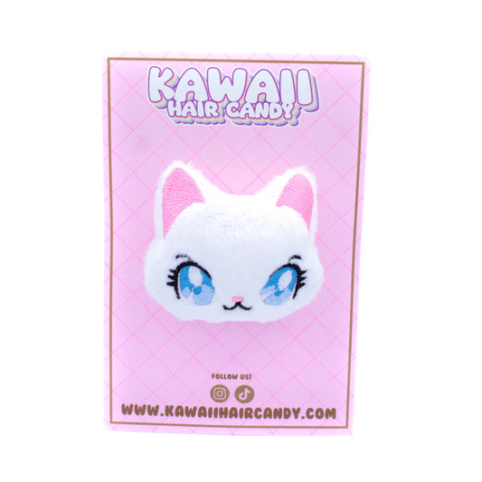 Hair Clip - White Plush Anime Style Kawaii Cat