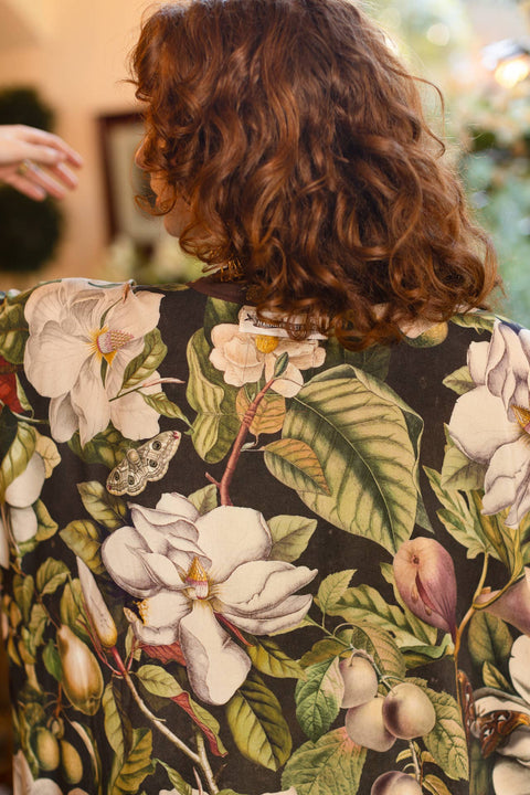 Opera Duster Kimono Robe - Fleur De Lune with Florals & Bees