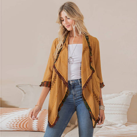 Kimono - Bohemian Elegance Stonewashed Rayon Camel