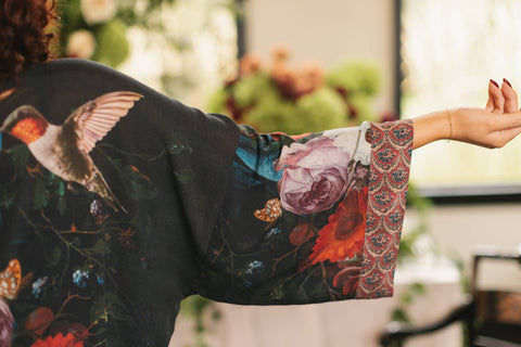 Opera Duster Kimono Robe - Flight of Fancy Hummingbird