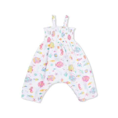 Smocked Romper - Sunny Coral Reef Fish