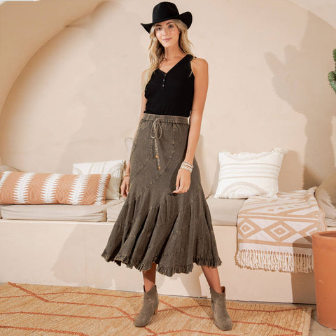 Asymmetrical Mid-Length Skirt - Boho Flair Gravel (Plus Size)