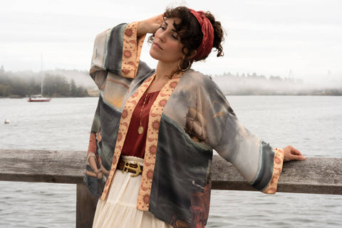Pixie Duster Cropped Kimono - Hold Fast w/ Boat, Rainbow