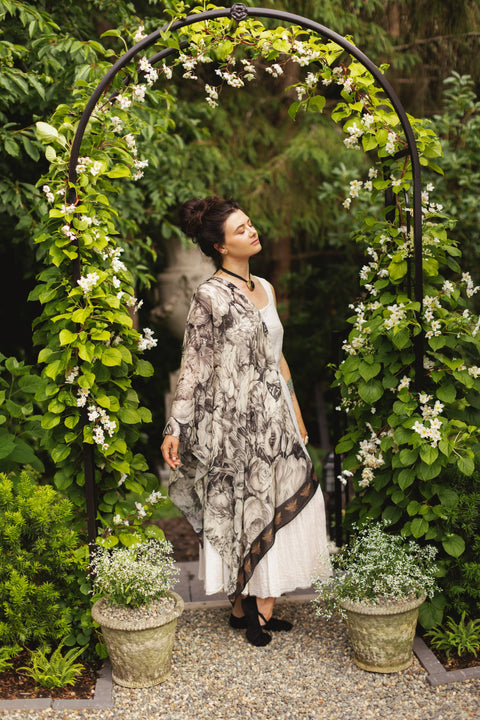 Scarf  - Honey & The Moon with Neutral Floral Print & Bees