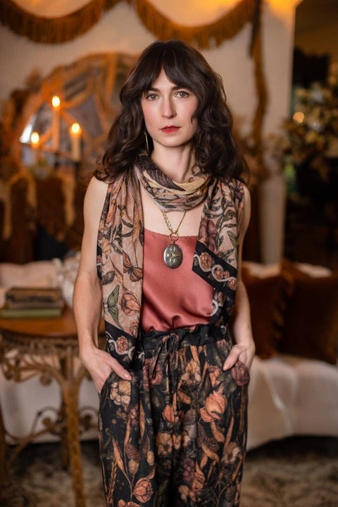 Bohemian Scarf - Momento with Floral Print, Starling & Skull
