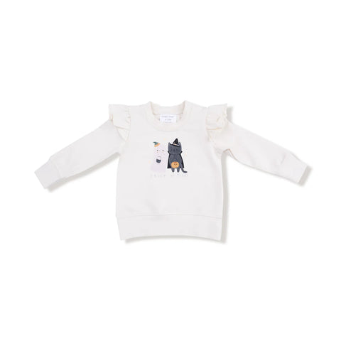 Ruffle Shoulder Sweatshirt - Trick or Treat French Terry
