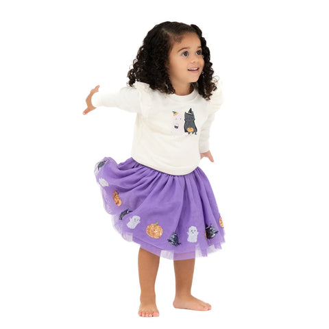 Tutu Skirt - Halloween Cat and Ghost Purple