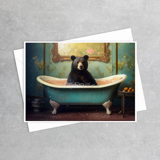 Bear in the  Bathtub   Greeting Card AXS06