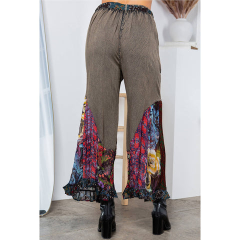 Boho Overdyed Rayon Bellbottom Pants - Gravel (Plus Size)