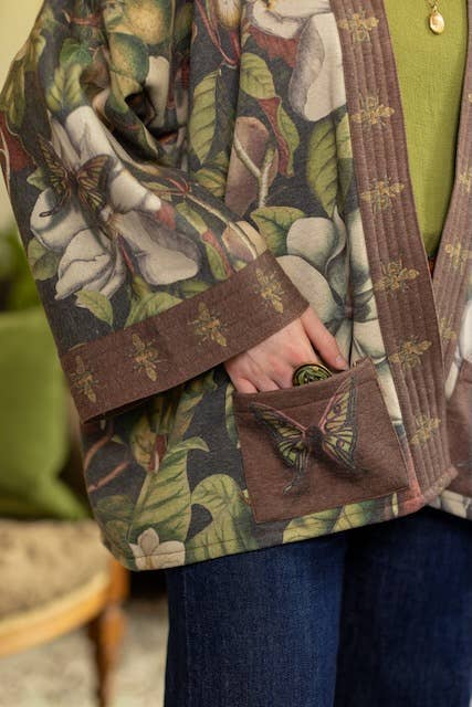 Fleece Cottage Cardigan Jacket - Fleur De Lune with Floral Print