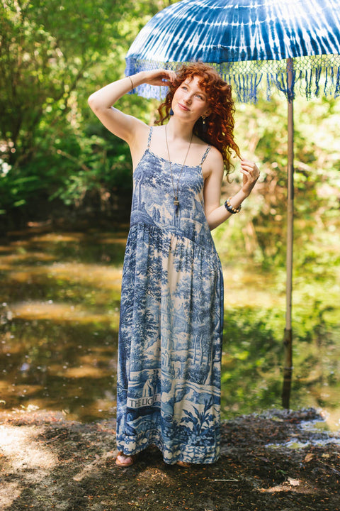 Bohéme Long Maxi Slip Dress - Let the Light In with Delft Print