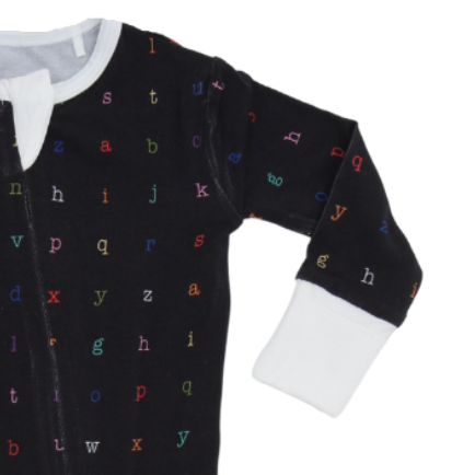 Footie (Zipper) - Rainbow Typewriter Bamboo