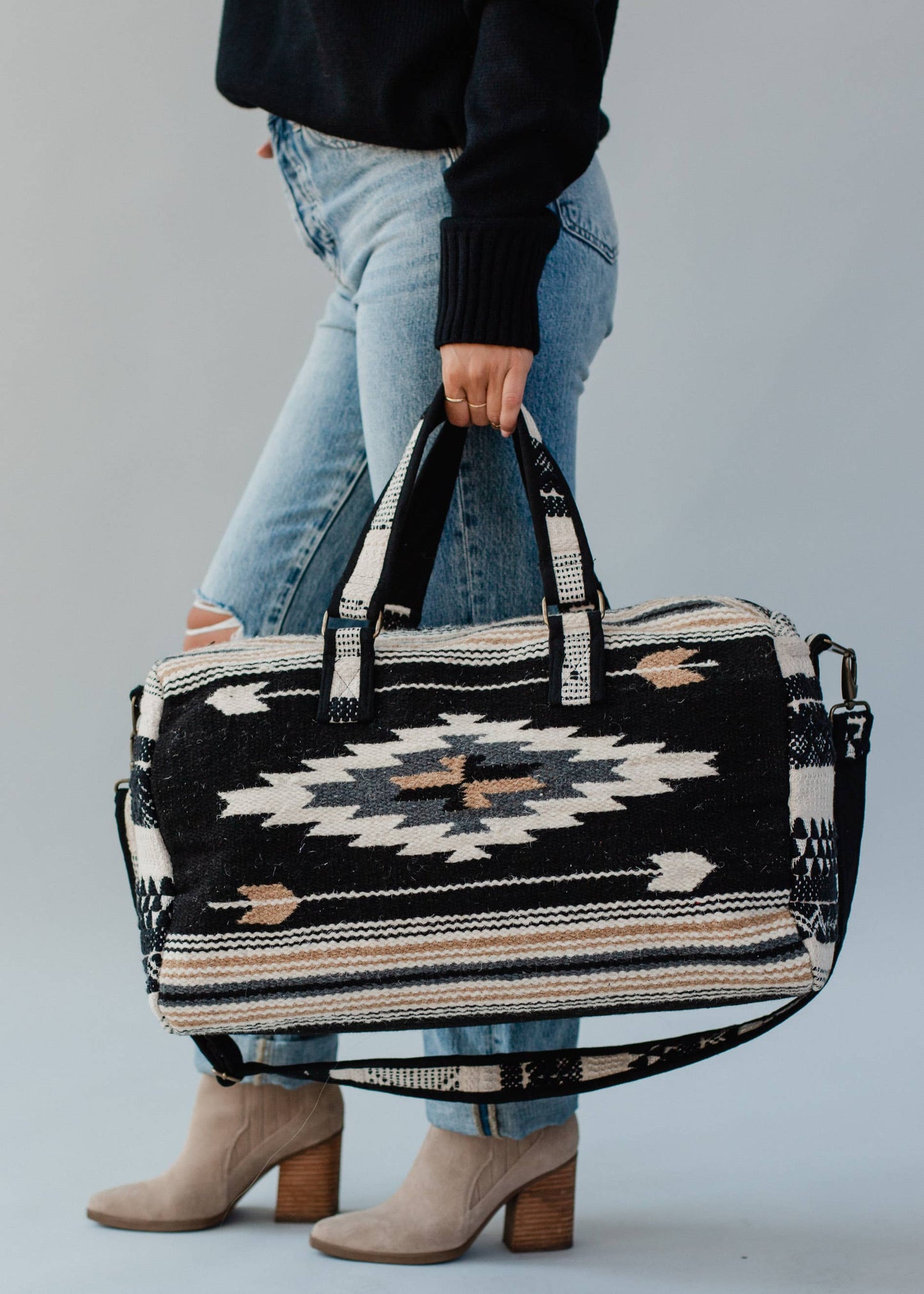 Duffel Bag - Black, Gray, Brown & Cream Aztec