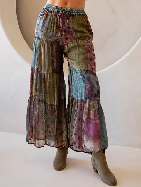 Pants - Long Flared Patch Boho Babe Grey