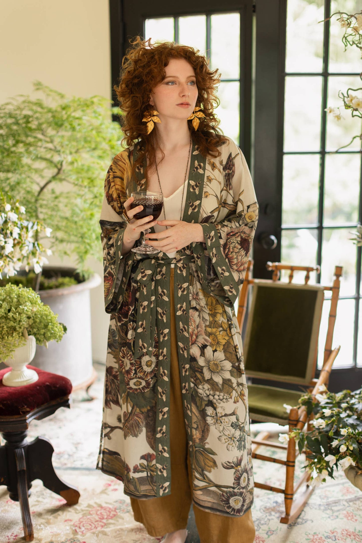 Opera Bamboo Kimono Duster Robe - Love Grows Wild with Bees