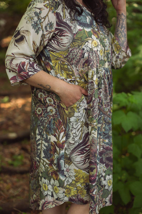 Artist Dress Tunic - Love Grows Wild with Pockets, Bees & Floral