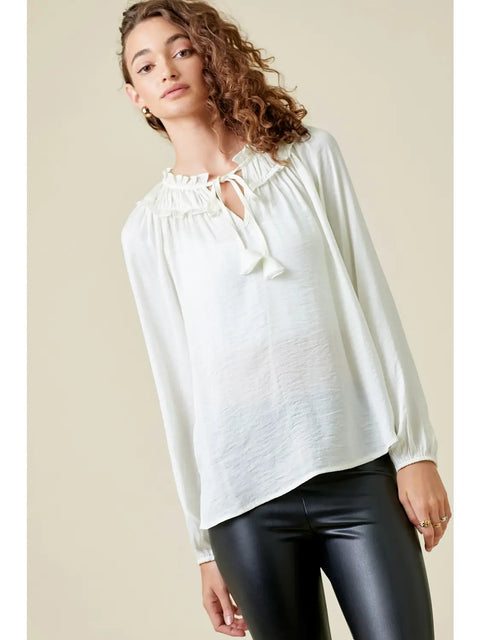 Top - Ruffled Satin Blouse Cream