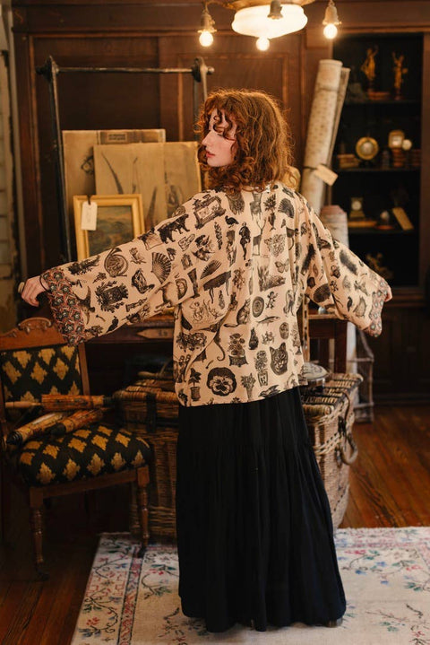 Pixie Duster Crop Kimono - Curiosities w/ whimsical print