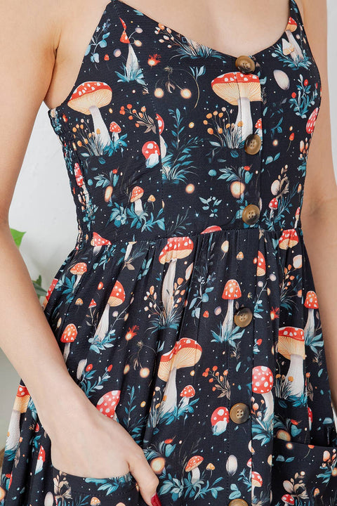Maxi Dress - Garden of Mushroom Print Cami