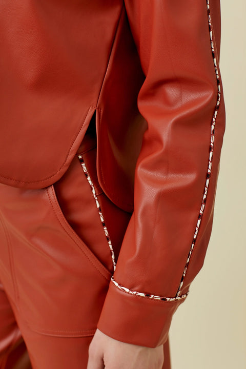 Shacket - Faux Leather Brick Red