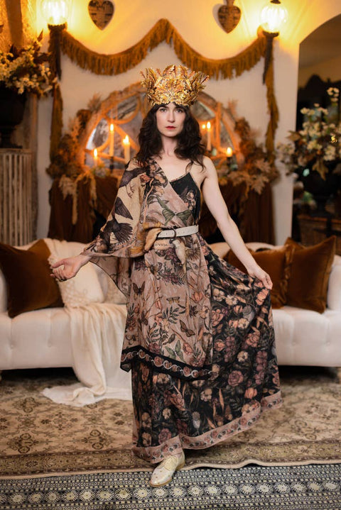 Bohemian Scarf - Momento with Floral Print, Starling & Skull