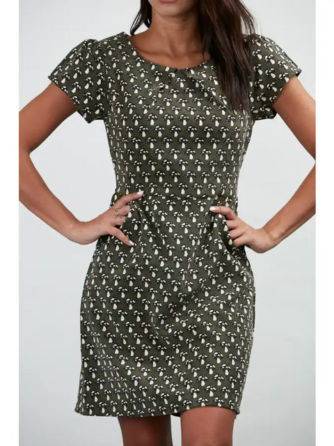 Dress - Green Mushroom Print Corduroy With Pockets