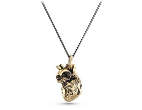 Jewelry - Flaming Anatomical Heart Necklace (Bronze)