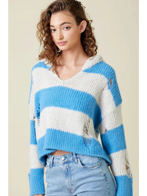 Hoodie - Distressed Sweater Blue Mix
