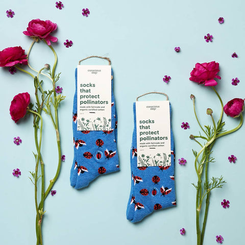 Socks that Protect Pollinators - Blue Ladybugs