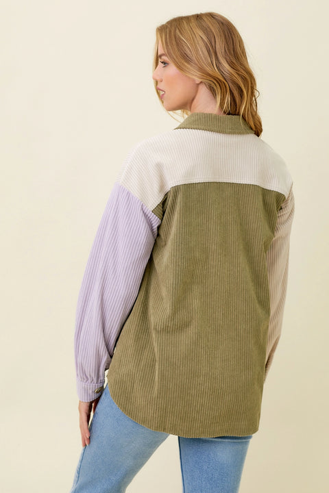Shacket - Colorblock Corduroy Olive Mix