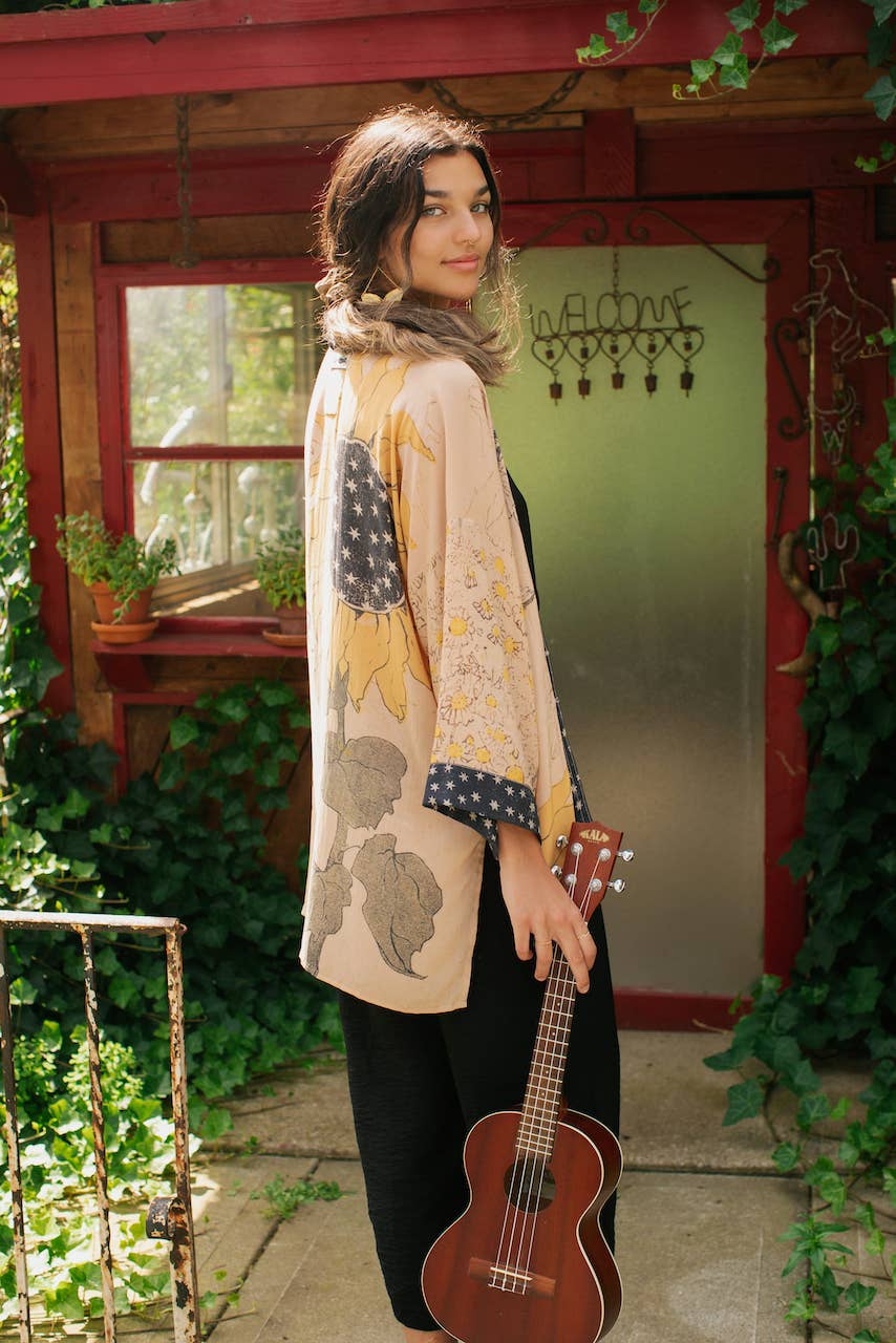 Bamboo Bohemian Kimono Cardigan with Belt - Milk & Honey