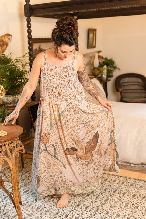 Bohéme Long Maxi Slip Dress - Folklore w/ Bird of Peace Art