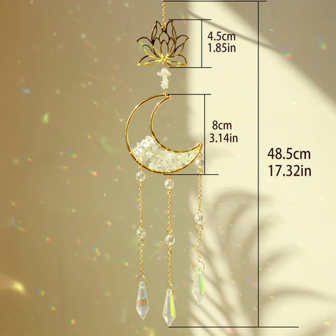 Suncatcher - Lotus Crescent Moon Crystal Prism (Amethyst)