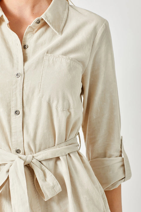 Dress - Washed Corduroy Shirt Almond