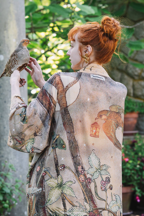 Opera Duster Kimono Robe - Lovelight with Woodland Deer & Swallow