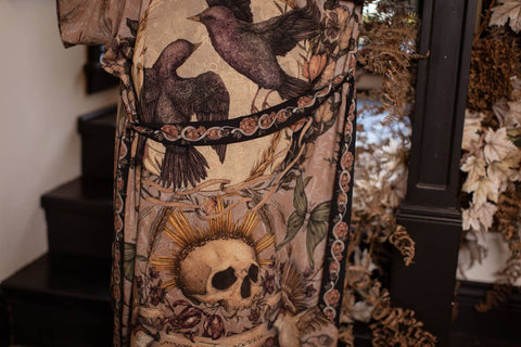 Opera Duster Kimono Robe - Momento with Starlings & Skull