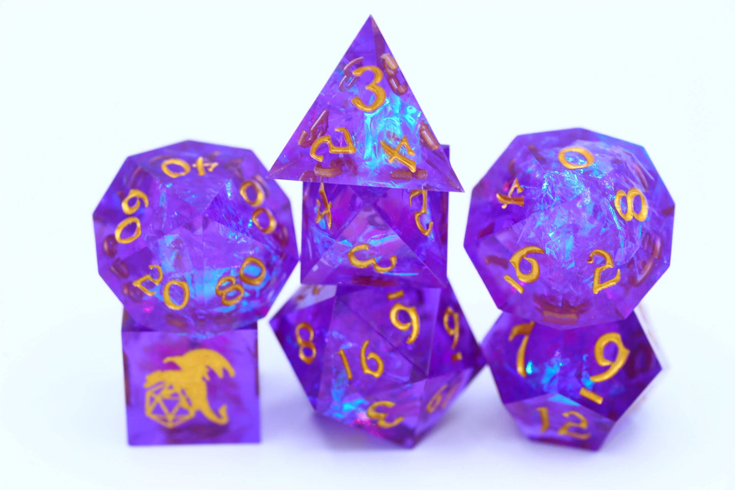 Captured Magic Hand Sanded Sharp Edge Resin Dice Set - Purple