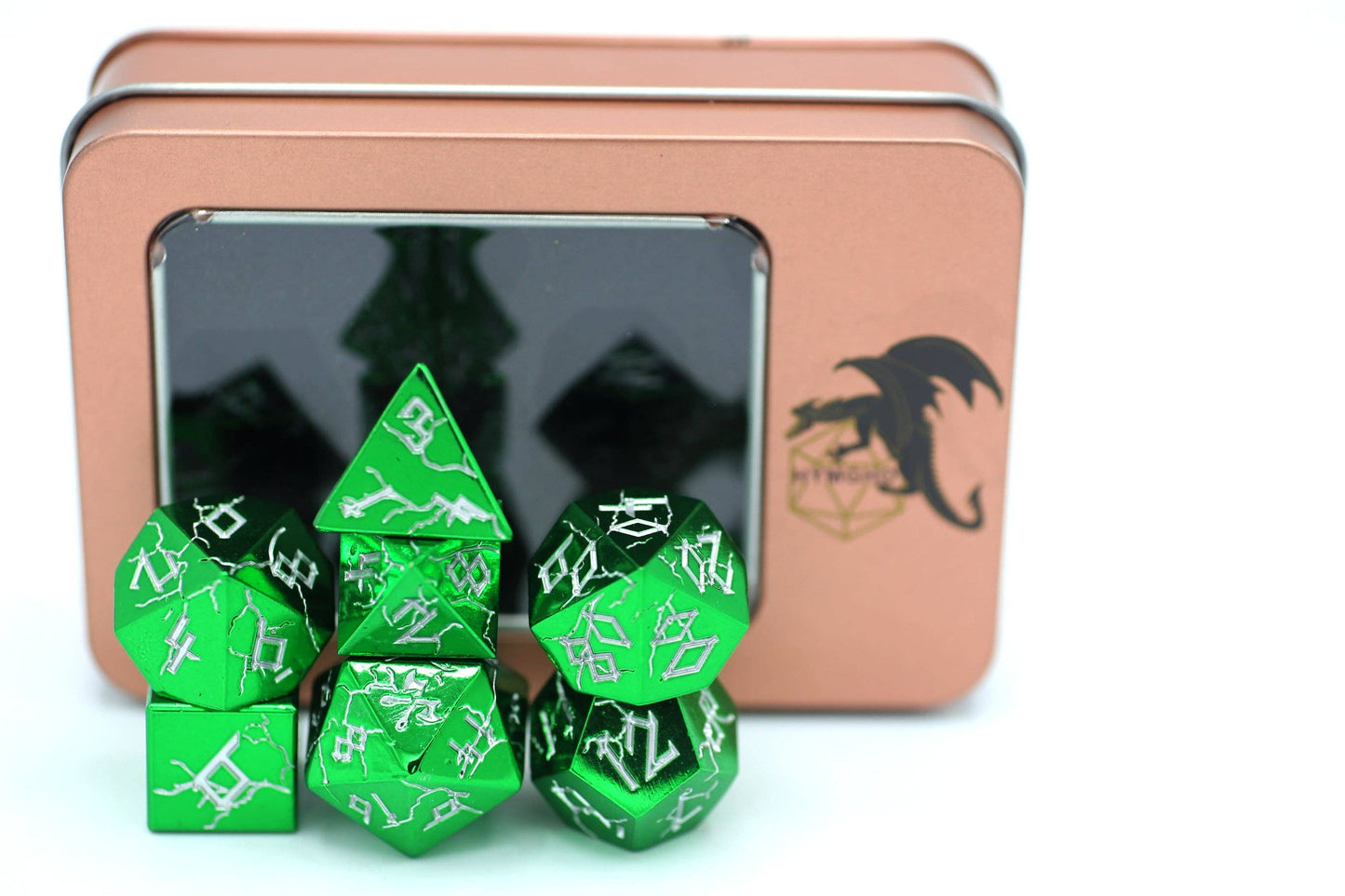 Barbarian Dice Set - Green Chrome with Silver