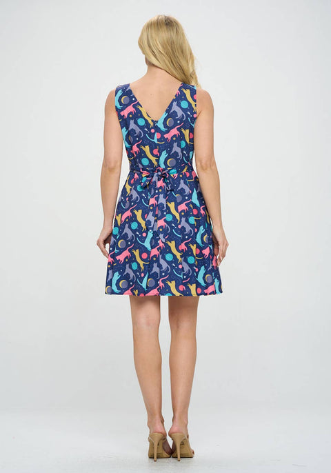 Skater Dress - Colorful Playful Cat Print