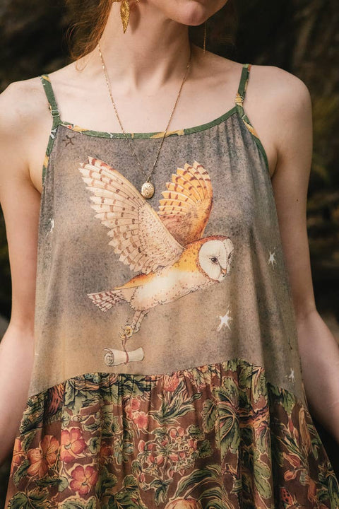 Bohéme Maxi Slip Dress - Woodland Wisdom w/ Florals, Fox & Owl
