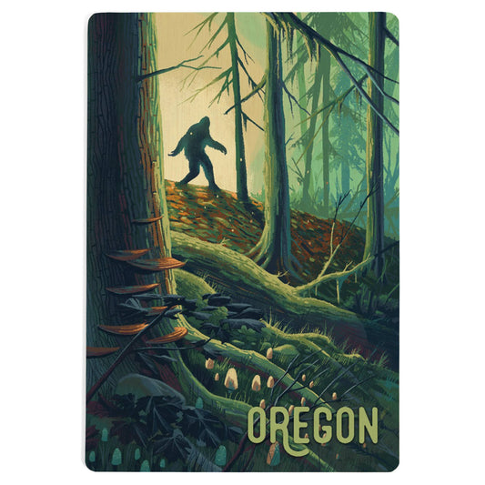 Wood Postcard - Oregon, Wanderer, Bigfoot in Forest