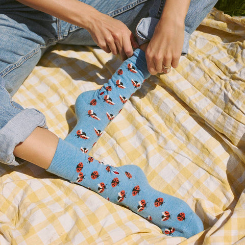 Socks that Protect Pollinators - Blue Ladybugs