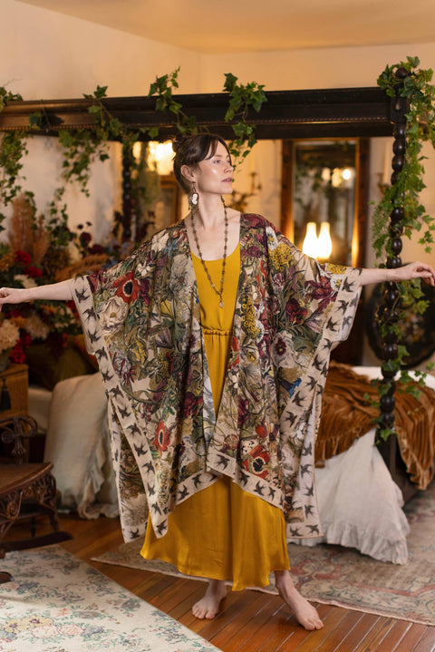 Duster Kimono - Golden Hour Goddess with Floral Print