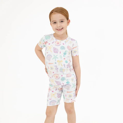 2 Piece Pajamas (Short Sleeve & Shorts) - Floral Sea Creatures