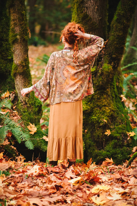 Cropped Bamboo Kimono Cardigan - Dreamweaver With Zodiac Signs