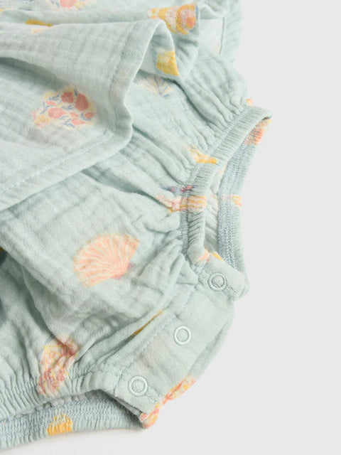 Last One - Size 3/6M: Smocked Bubble with Skirt - Pretty Seashells