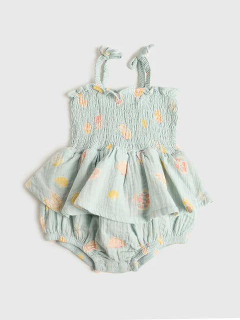 Last One - Size 3/6M: Smocked Bubble with Skirt - Pretty Seashells