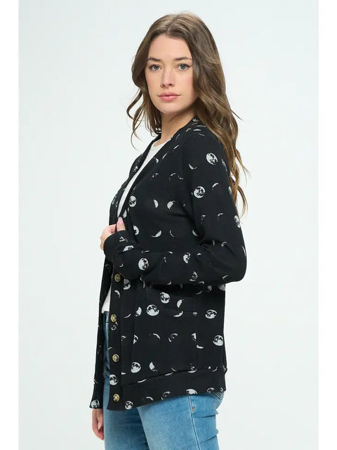 Cardigan - Moon Phases Print with Pockets