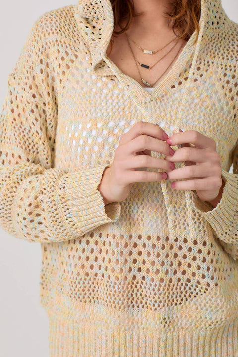 Sweater - Crochet Knit Hoodie: Almond Mix